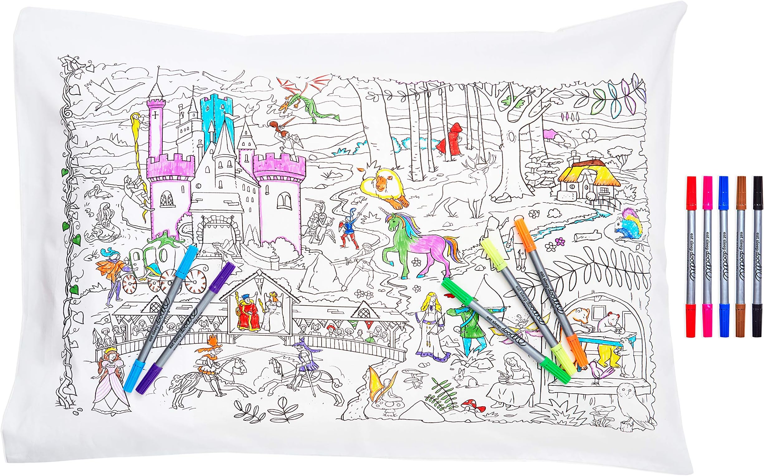 eatsleepdoodle Colour in Pillowcase w/ 10pk Washable Markers - Fairytales