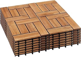 PrimeZone 27 PCS Solid Acacia Wood Interlocking Patio Deck Tiles - 12