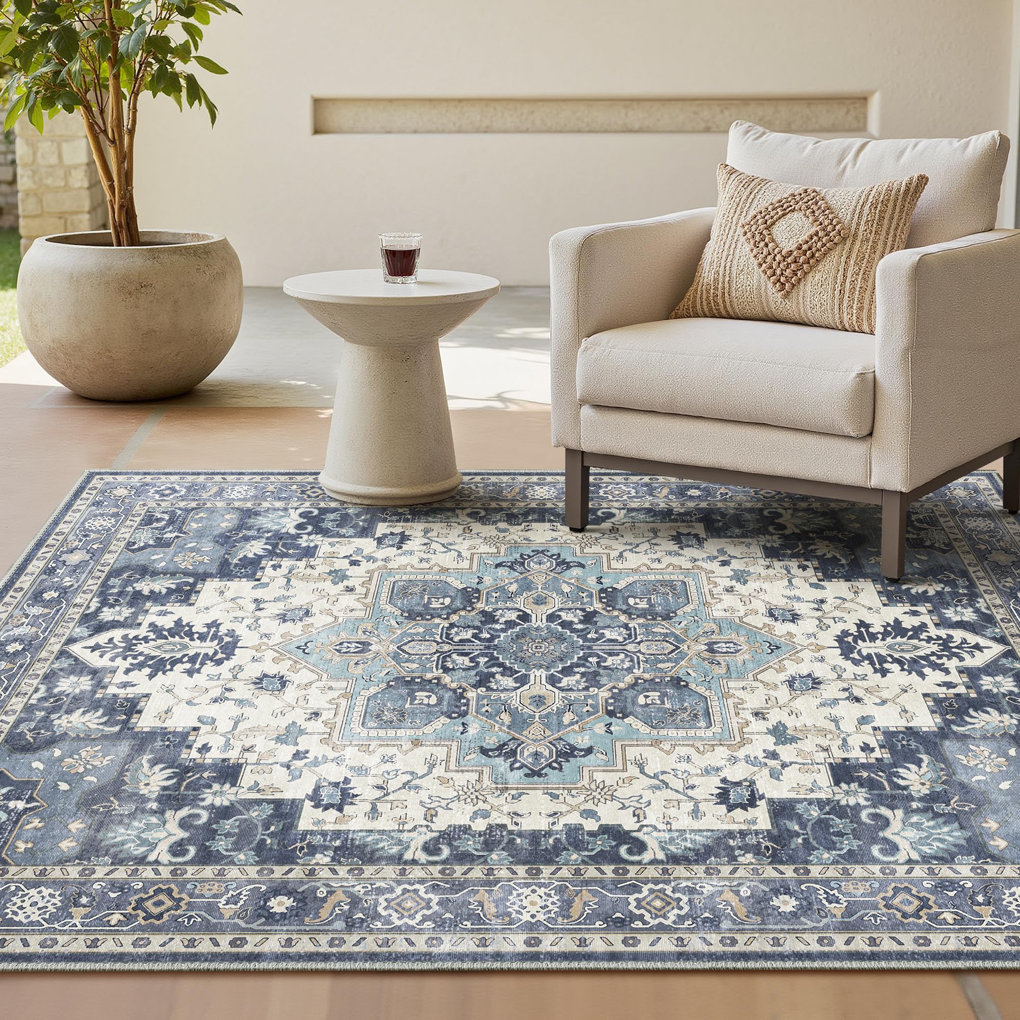 GENIMO Vintage Teppich, Teppiche Wohnzimmer, Waschbare Teppiche, Boho Teppich, Klein Carpet rutschfest