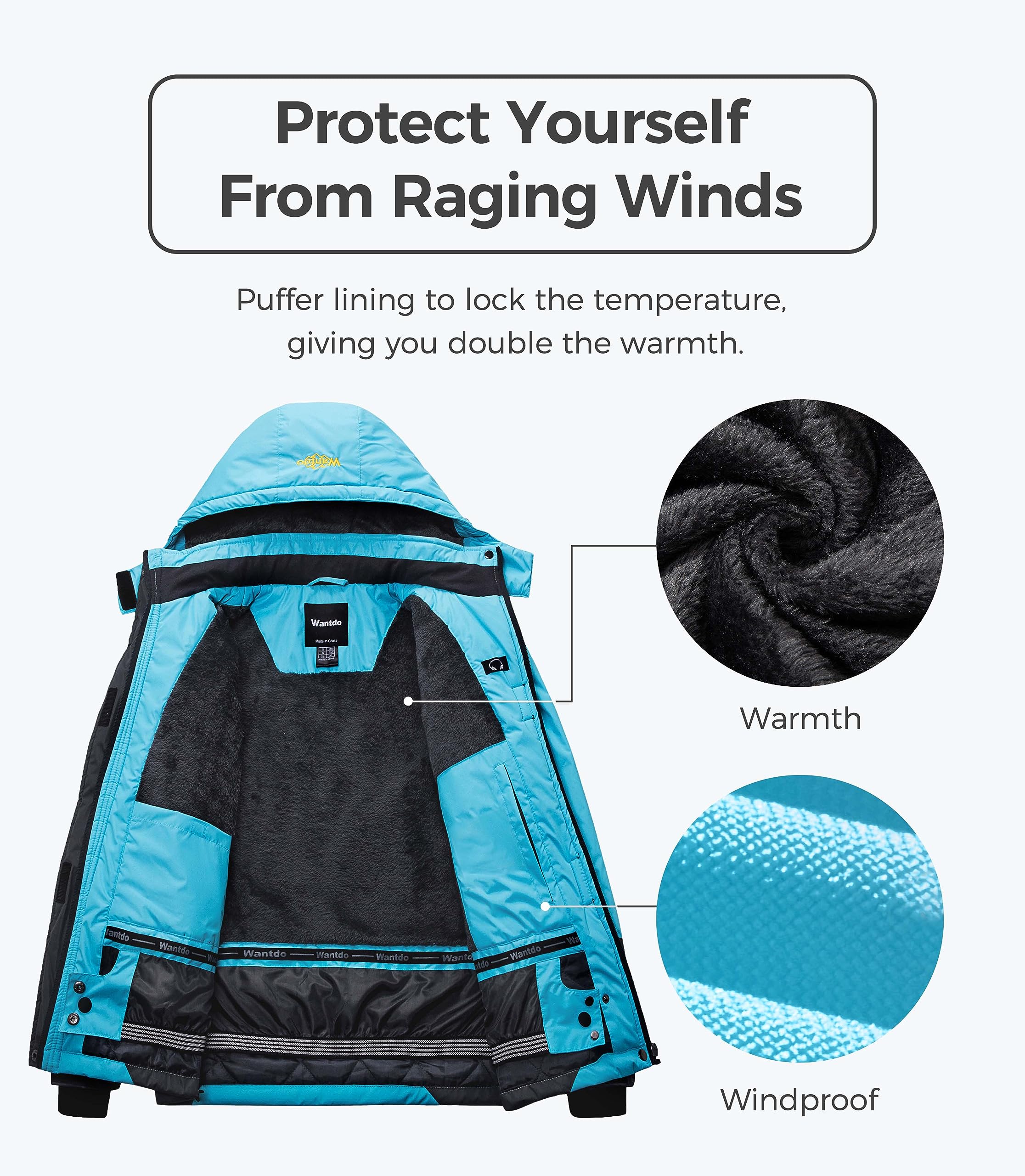 Wantdo Giacca da Sci Montagna Invernale Parka da Neve Caldo con Cappuccio Cappotto da Snowboard Giubbotto da Escursionismo Impermeabile Donna