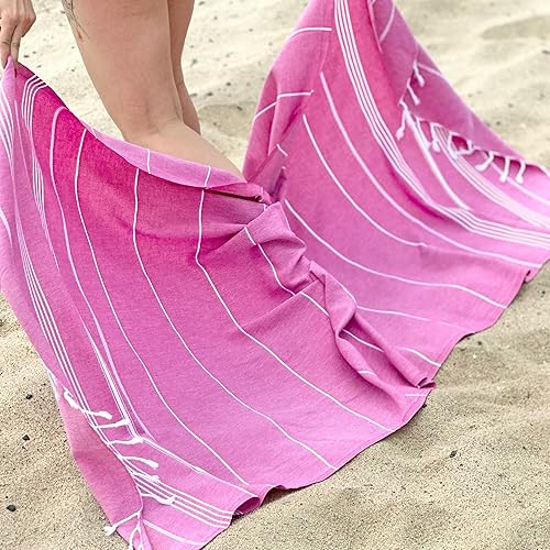 Miniatura 4 de Toallas de playa turcas 100% algodón turco de gran tamaño, 38 x 71 pulgadas, sin arena, ligeras, de secado rápido, prelavadas, no se encogen, toalla