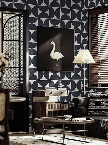 Miniatura 3 de Dimoon Papel tapiz geométrico para despegar y pegar, 236 x 16.1 pulgadas, color azul oscuro y gris, papel de contacto cuadrado, grueso, impermeable,