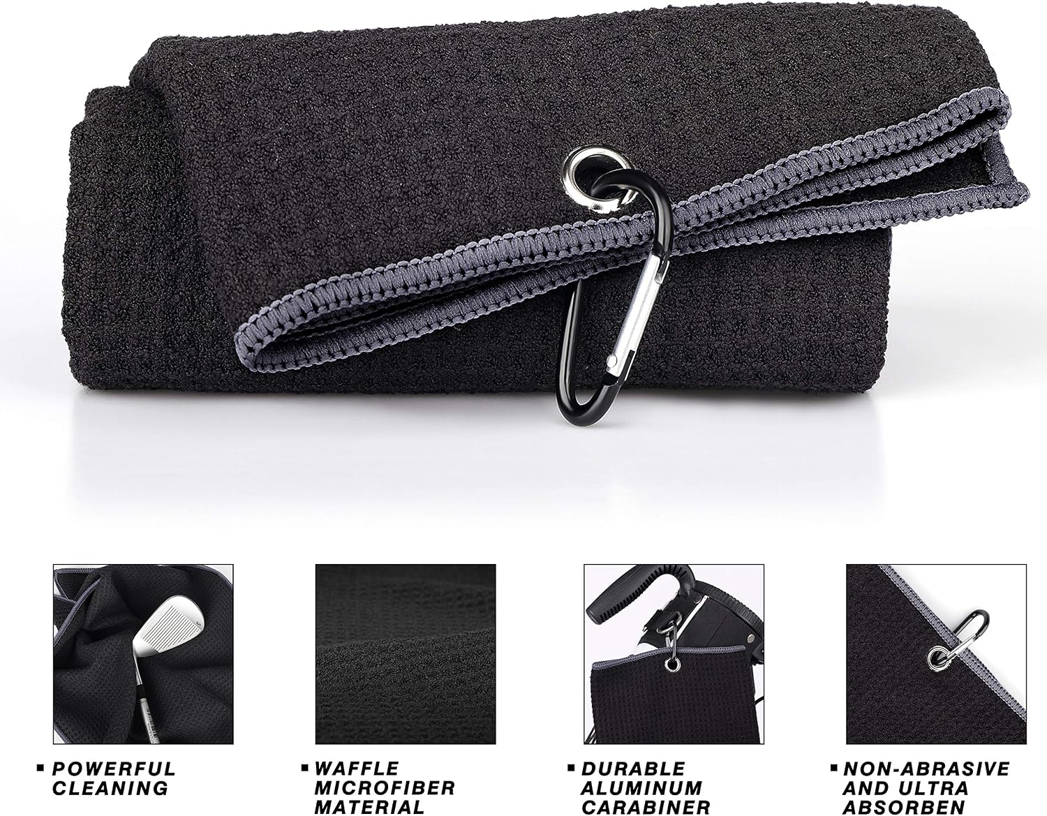 CHAMPKEY 16" x 21" Premium Tri-Fold Waffle Golf Towels | Superior Water Absorption and Quick Dry Golf Cleaning Towel