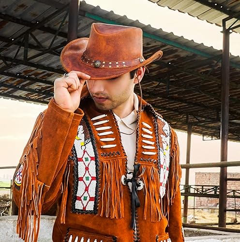 Miniatura 5 de Sombrero de vaquero unisex de cuero de estilo australiano, también usado como sombrero de Outback, sombreros australianos vintage occidentales para