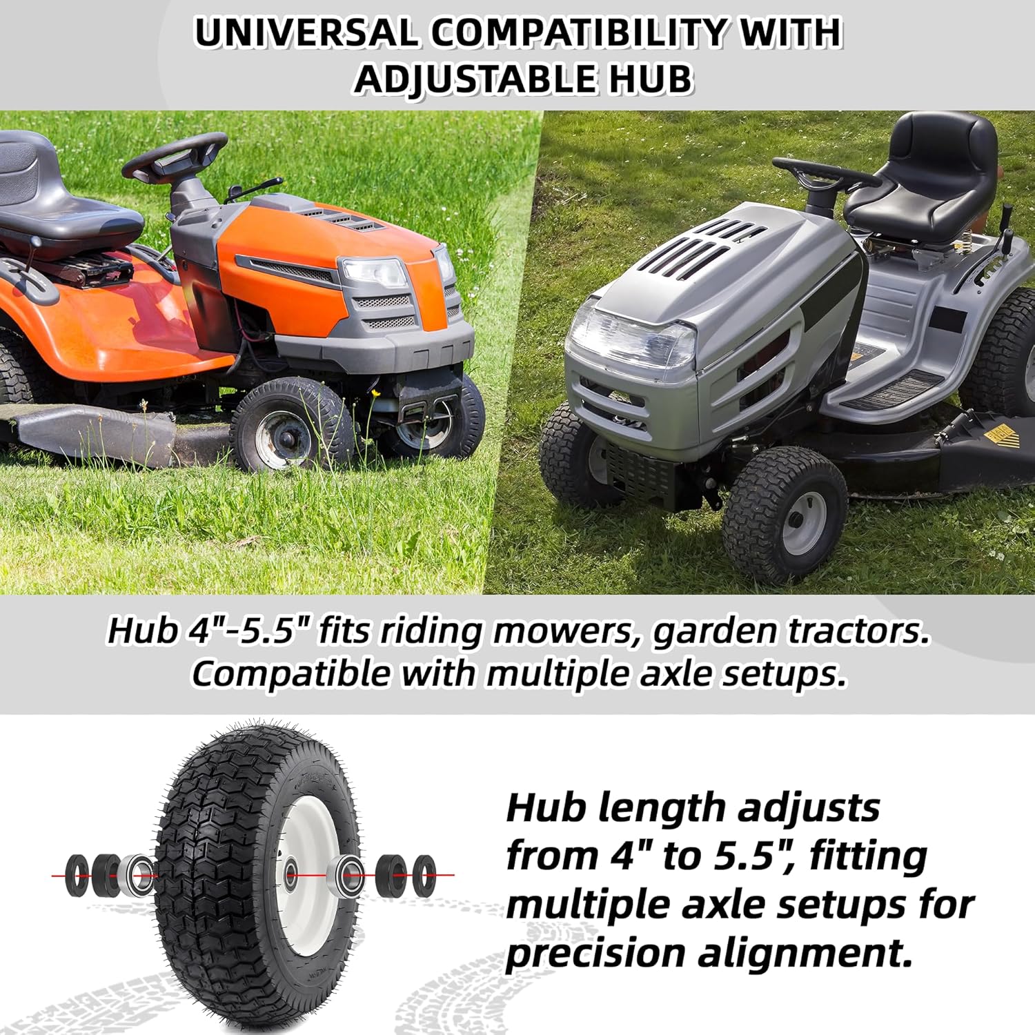 AR-PRO (2-Pack) 16x6.50-8 Lawn Mower Tire and Wheel Assembly, 4-Ply Tubeless Turf Tires, 4"-5.5" Centered Hub, 1" & 3/4" Bearings, Fit for Riding Mowers & Garden Tractors