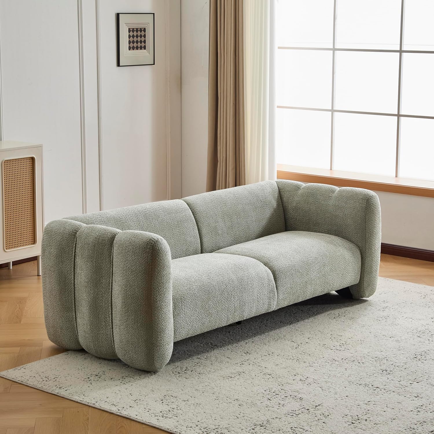 Christopher Knight Home Ahri 83'' Wood Frame Lounge Sofa Couch with Wave Design, Soft Seating 3-Seater Sofa with Armrests, Comfy Chenille Upholstered Home Sofa for Living Room, Light Green