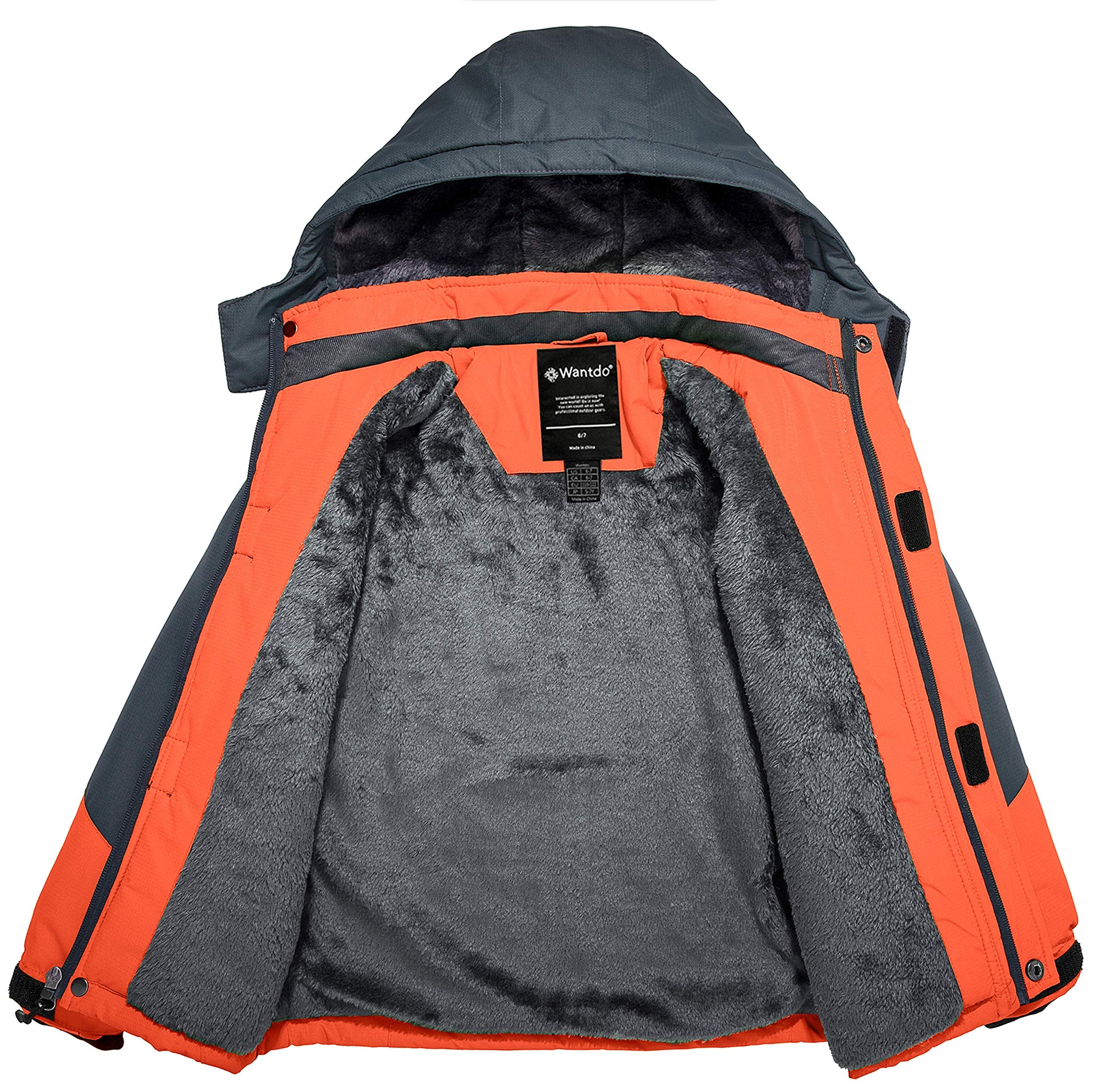 Wantdo Giacca da Montagna Calda Invernale Giaccone da Neve a Vento Cappotto da Snowboard in Pile Giubbotto da Sci con Cappuccio Impermeabile Bambino