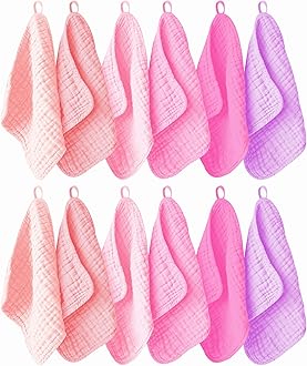 Pack of 12 Baby Muslin Cloths 12 x 12 Inches Pink Purple Sakura Series