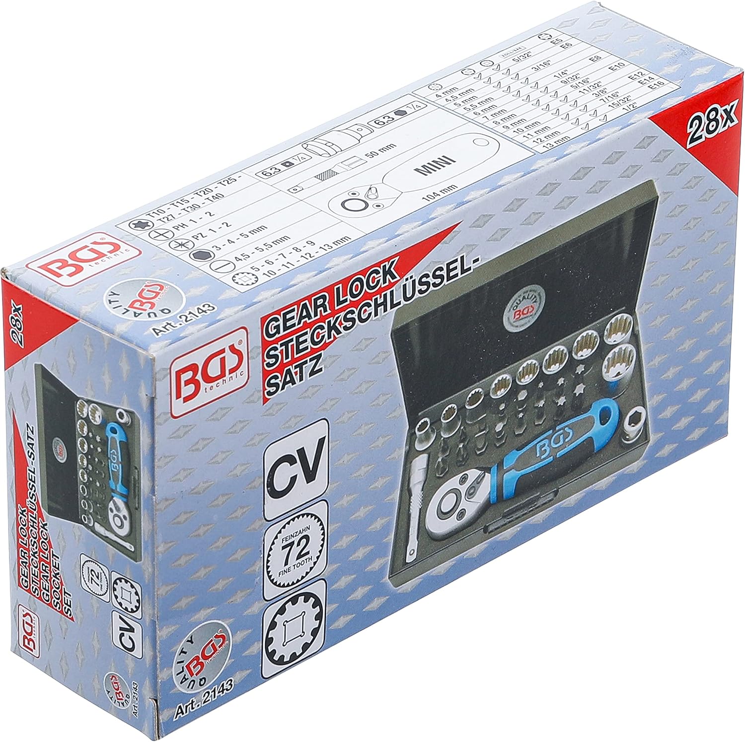 28-piece Socket Set, 1/4'