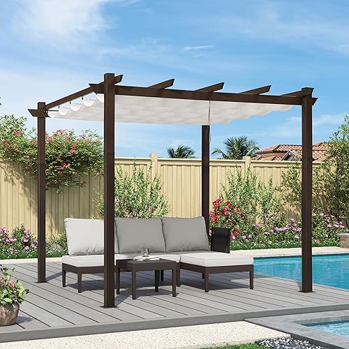 Miniatura 65 de PURPLE LEAF Pérgola de metal retráctil de 10 x 12 pies con toldo y cubierta de sombra para jardín, patio, terraza de playa, cenador, color blanco