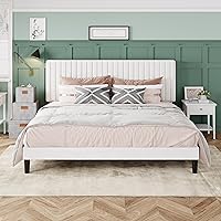 Vista 22 de Allewie Base de cama individual, plataforma tapizada de terciopelo con cabecera capitoné de canal vertical ajustable, base de colchón con listones