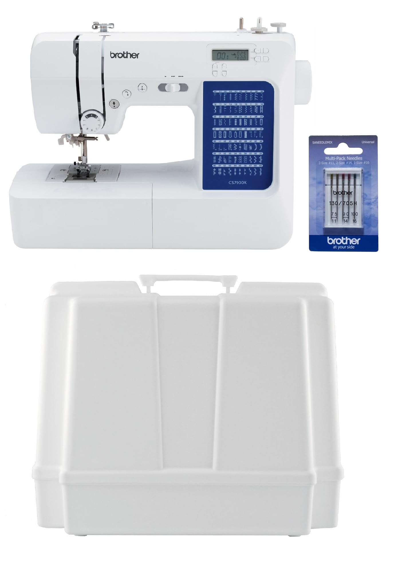 Brother CS7000X Computerized Sewing and Quilting Machine, Hard Plastic Storage and Carry Case, and 5-Piece Sewing Machine Needles