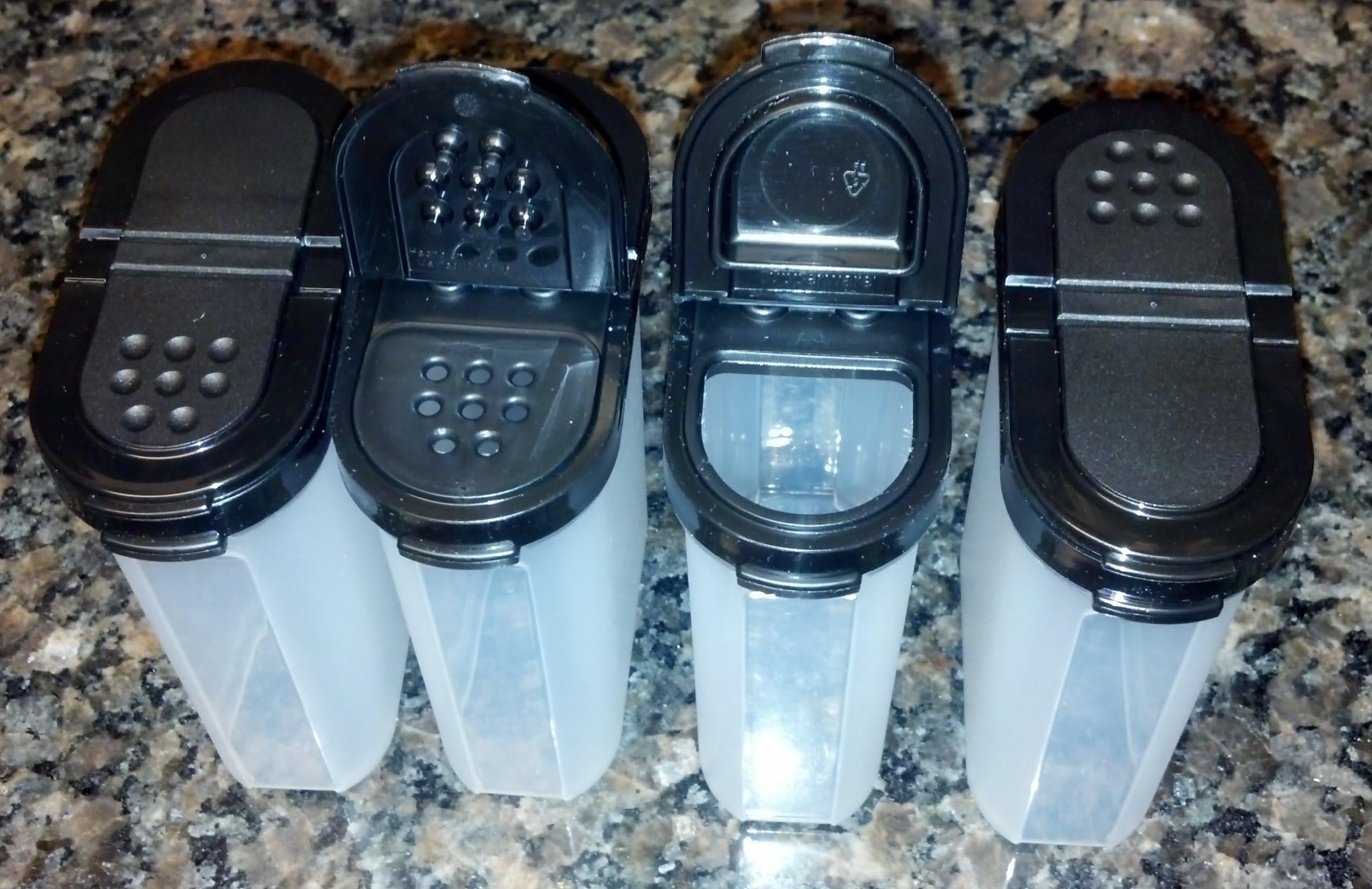 Large Spice Shaker Set of Four. Black Seals
