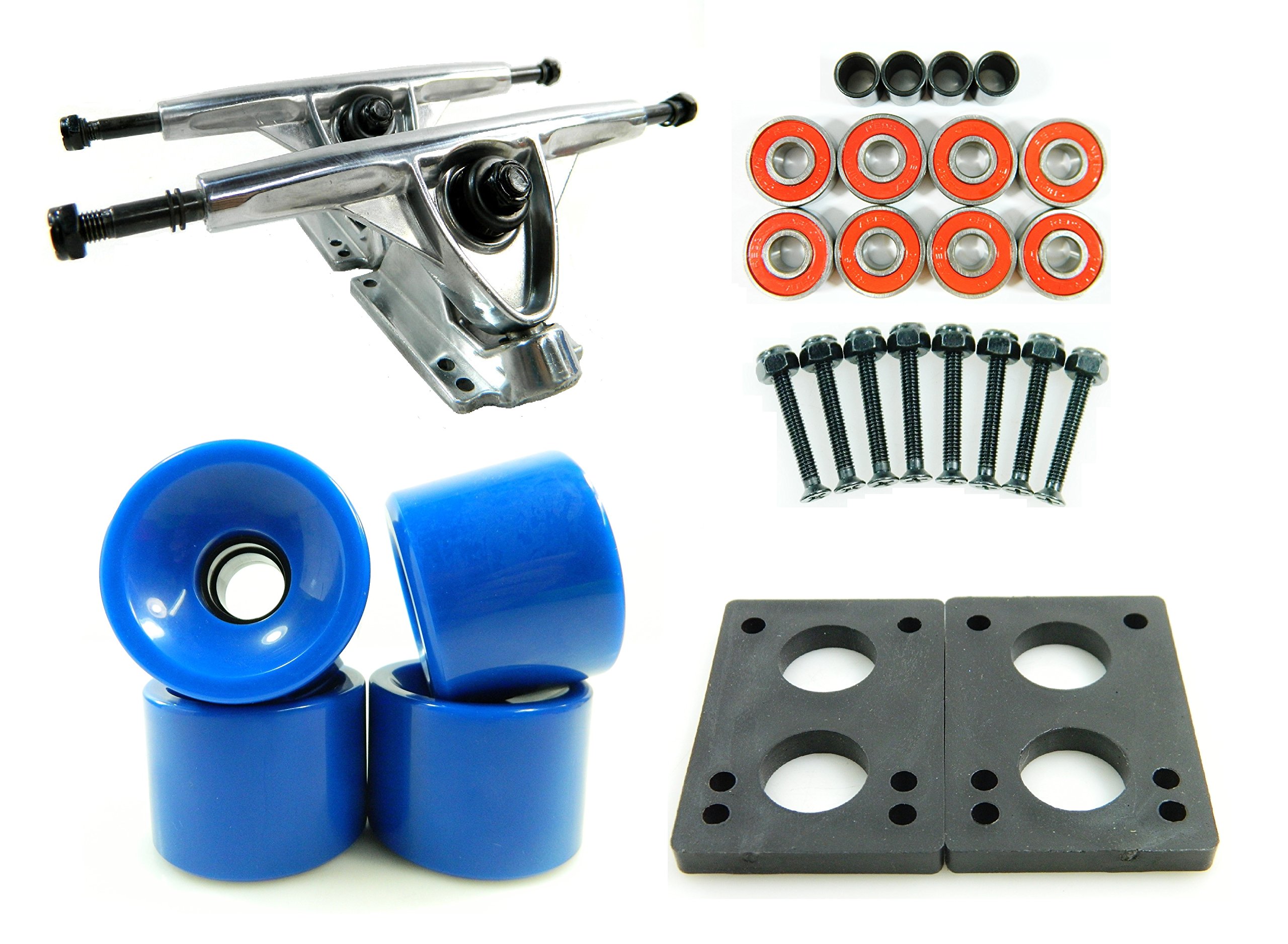 180mm Polished Trucks 70mm Wheels Combo (Solid Blue)