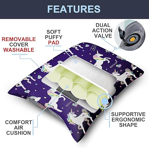 Miniatura 4 de X-Foam Kids - Almohada inflable para acampar con funda de espuma extraíble para niñas  Unicornio  Cómodo, lavable, ultraligero y portátil