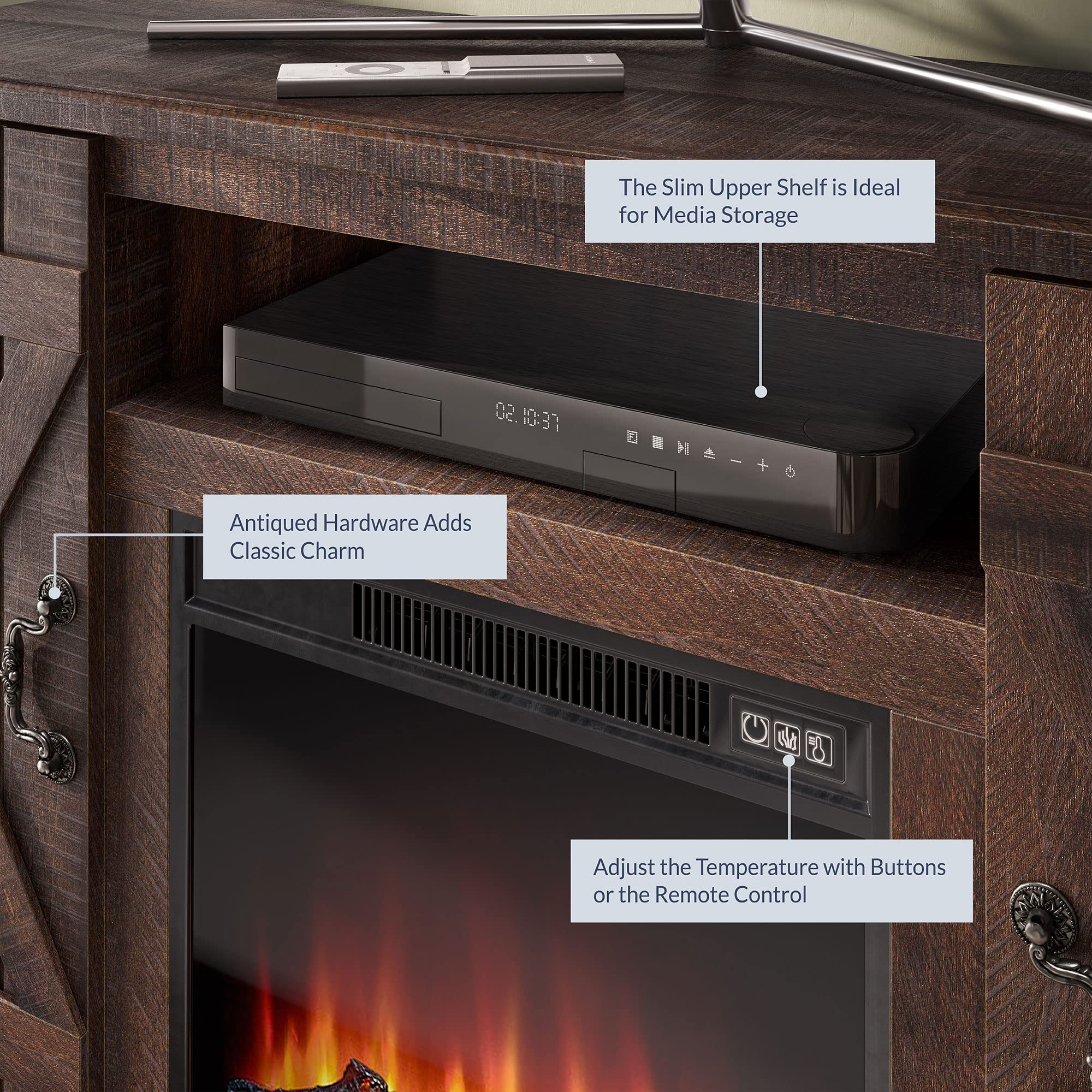 BELLEZE Industrial 47 Inch Rustic Electric Fireplace TV Stand & Media Entertainment Center