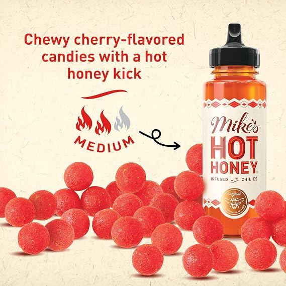 Snak Club Mikes Hot Honey Bombs Chewy Candy, Cherry Candy with Sweet Heat, Soft Candies, Unique Snacks, 8 oz Family Size Bag