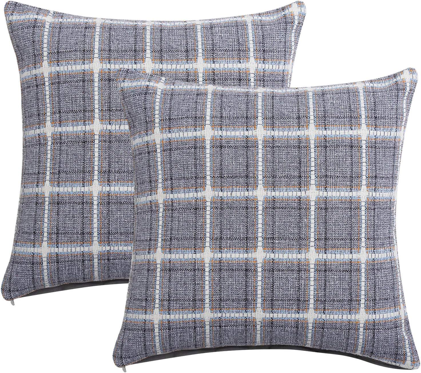 IDEALHOUSE Set of 2 Throw Pillow Covers,Modern Decorative Sofa Square Cushion Pillowcases for Home Decor, Buffalo Check Plaid Patterns, Grey, 18 x 18 Inch