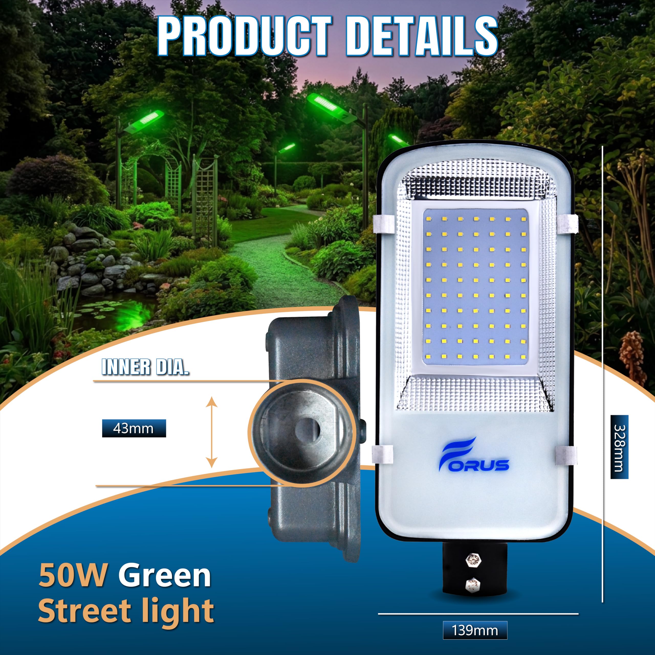 Forus 50W Green LED Street Light - Outdoor Security & Decor -7