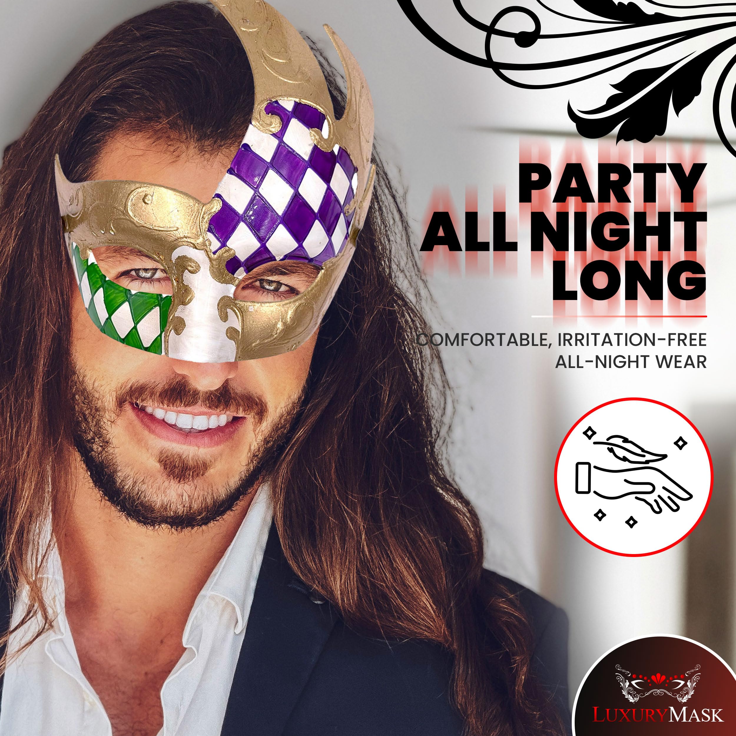 Unisex Venetian Mask Mardi Gras Halloween Men Masquerade Mask - Black & Gold