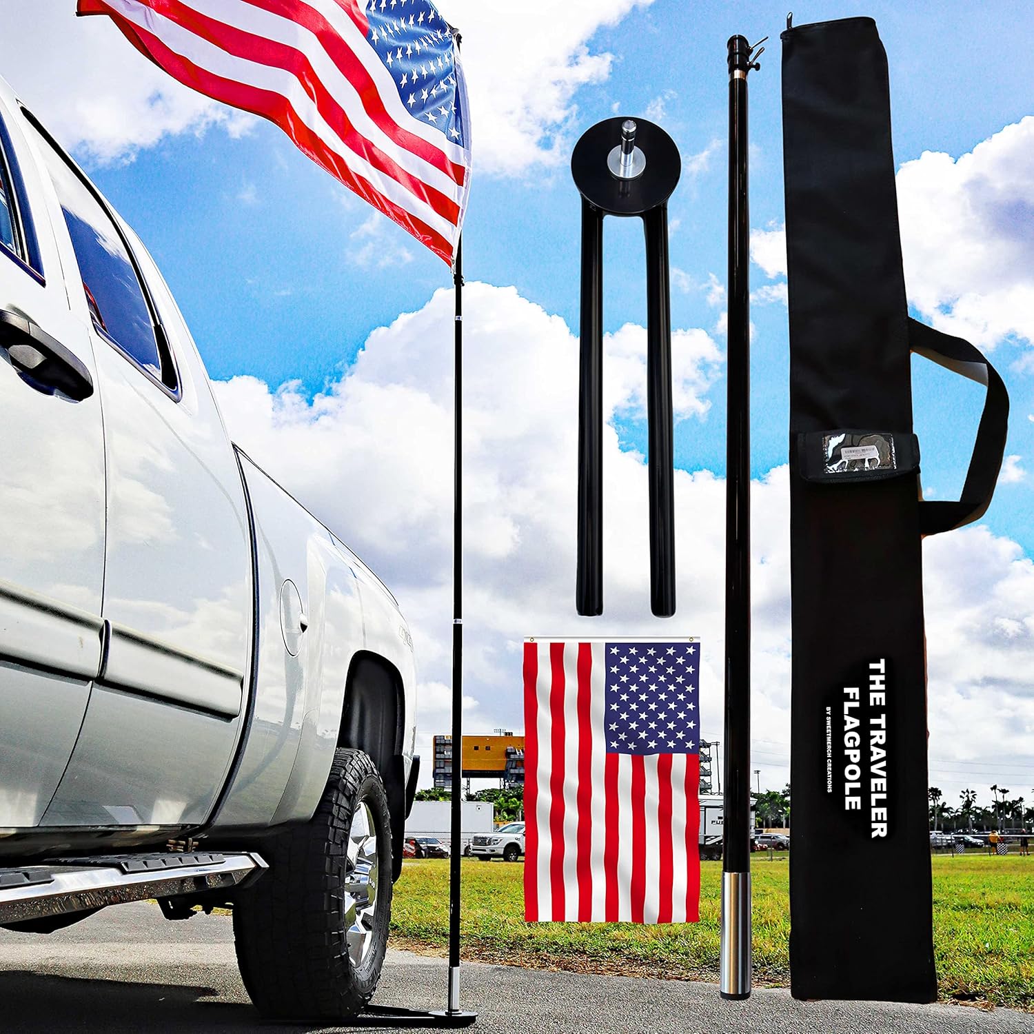 The Traveler Portable Tire Base Flag Pole Kit. Includes