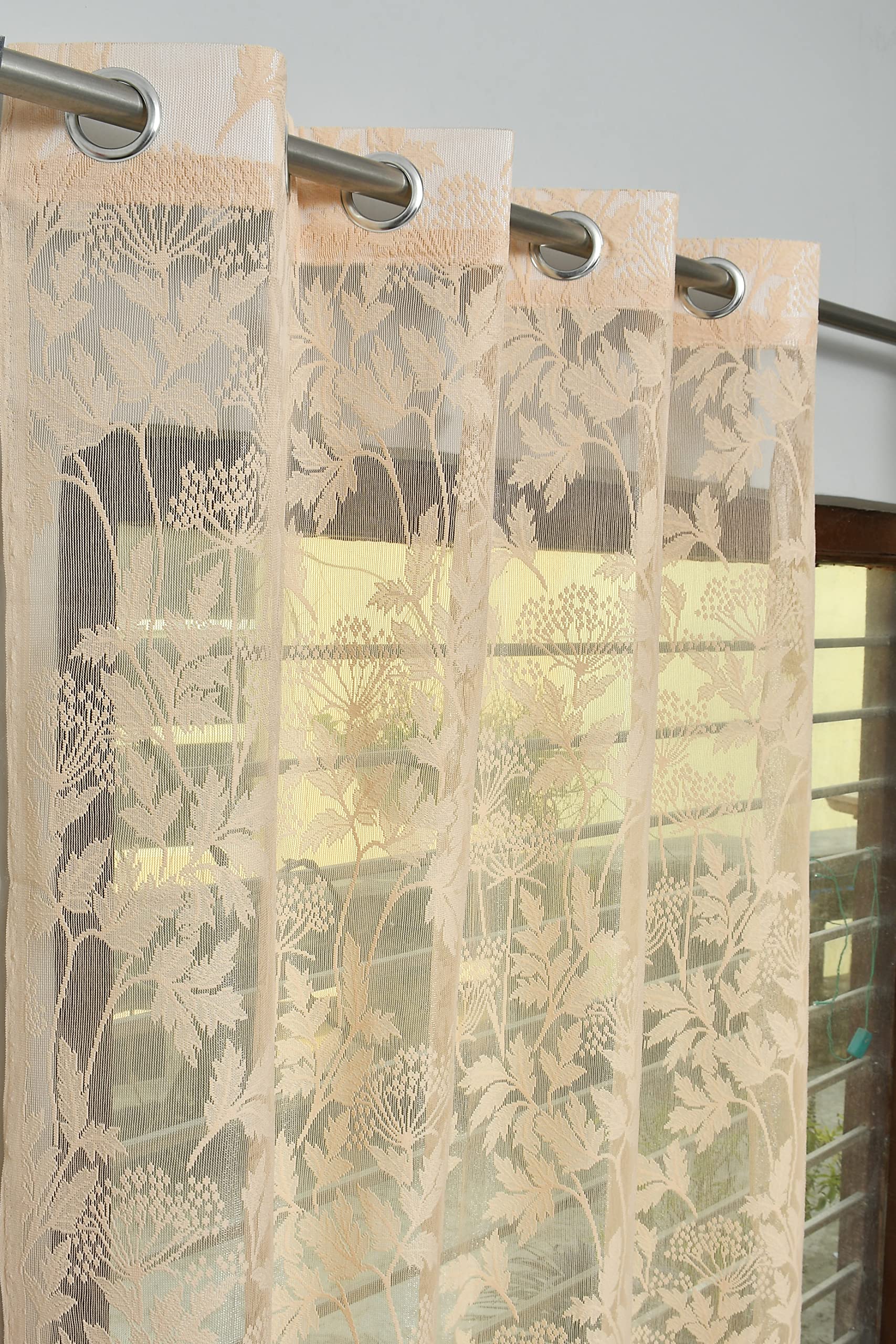 Premium Sheer Net Lilli Design Transparent Curtains for Door- 7 Feet (Pack of 1) Beige