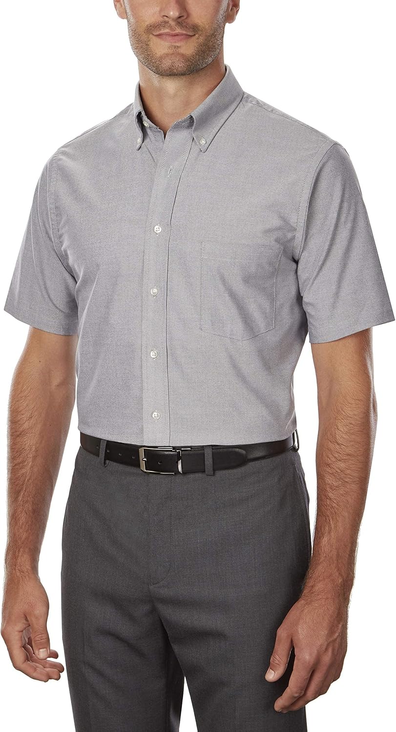 Van Heusen Mens Short Sleeve Dress Shirt Regular Fit Oxford Solid