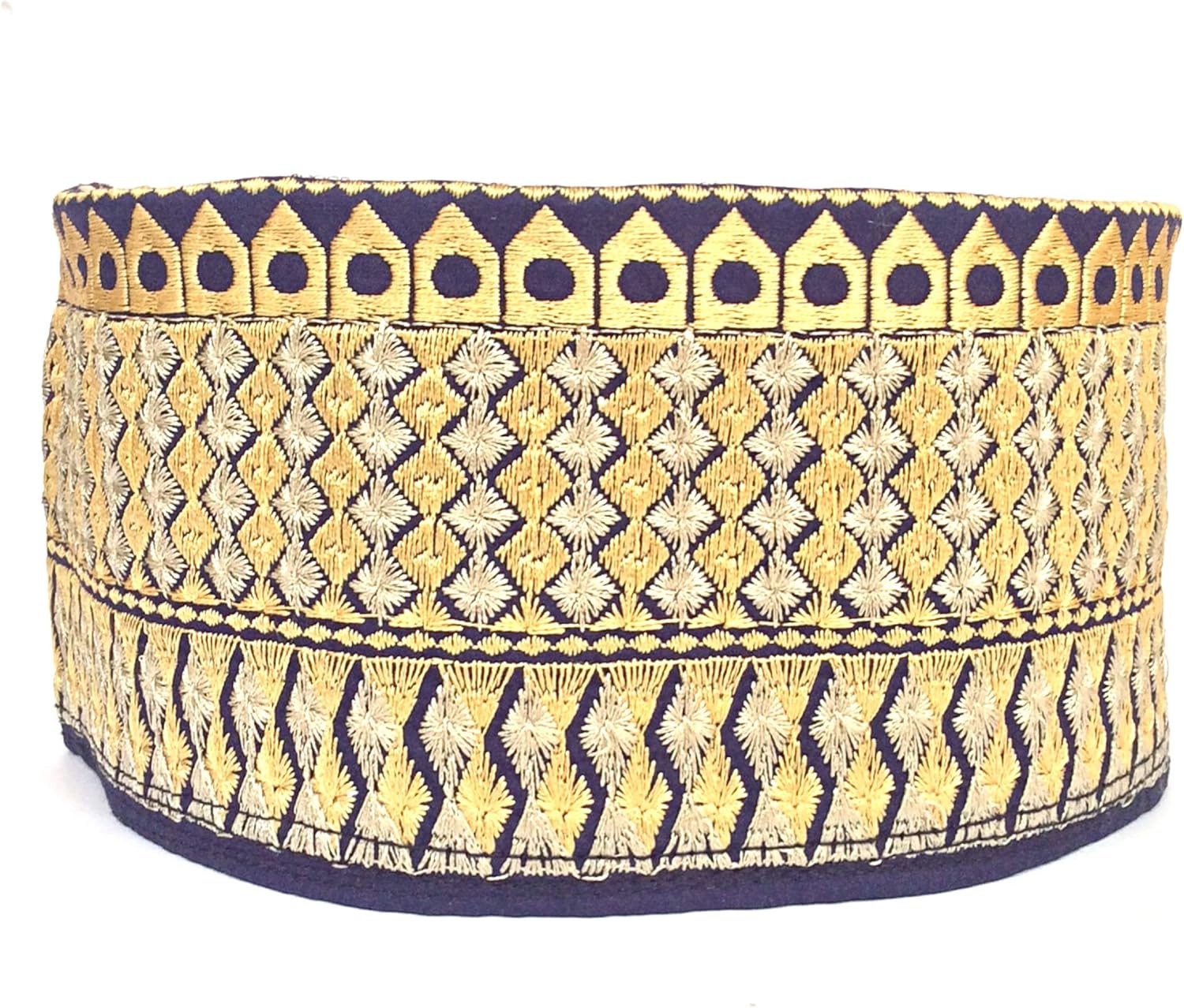 Kufi Men's Unisex Skull Cap Broad Strap Solid Hat with Hand Embroidery Kufi Caps Knitted Beanie Summer Headwear Long Hats
