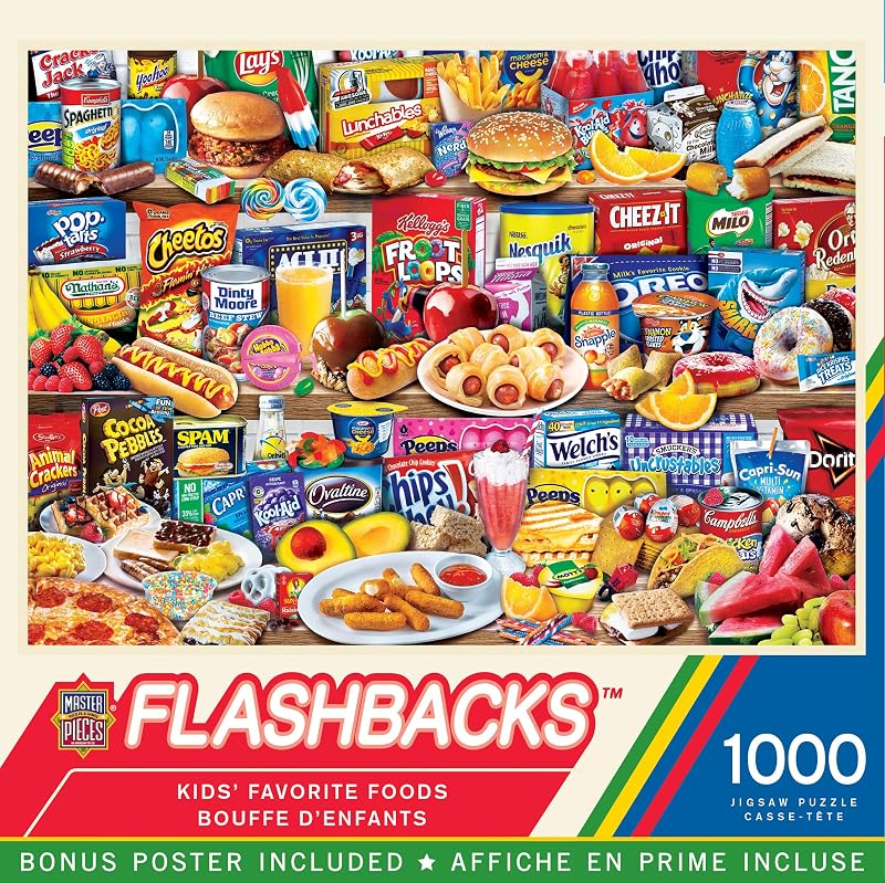 Kids Favorite Foods 1000-Piece Jigsaw Puzzle - Eco-Friendly Matte Finish - 19.25"x26.75" - Bonus Poster - Quality Guaranteed