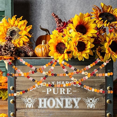 Miniatura 7 de Whaline 245 cuentas de madera de otoño, cuentas rústicas de granja, hojas de arce otoñales, calabazas, cuentas espaciadoras en forma de flor,