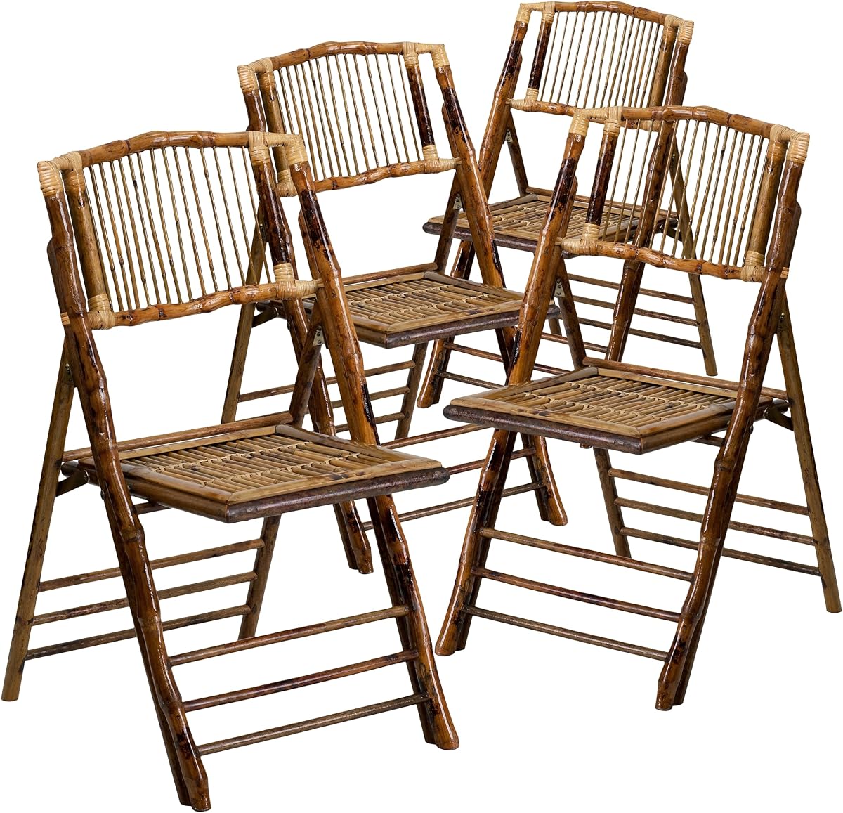 Flash Furniture Folding Bohemian Bamboo Chairs with Curved Backs, Modern Bamboo Folding Dining Chairs, 300 lb. Static Weight Capacity, Set of 4 | Durable Construction, Commercial Use