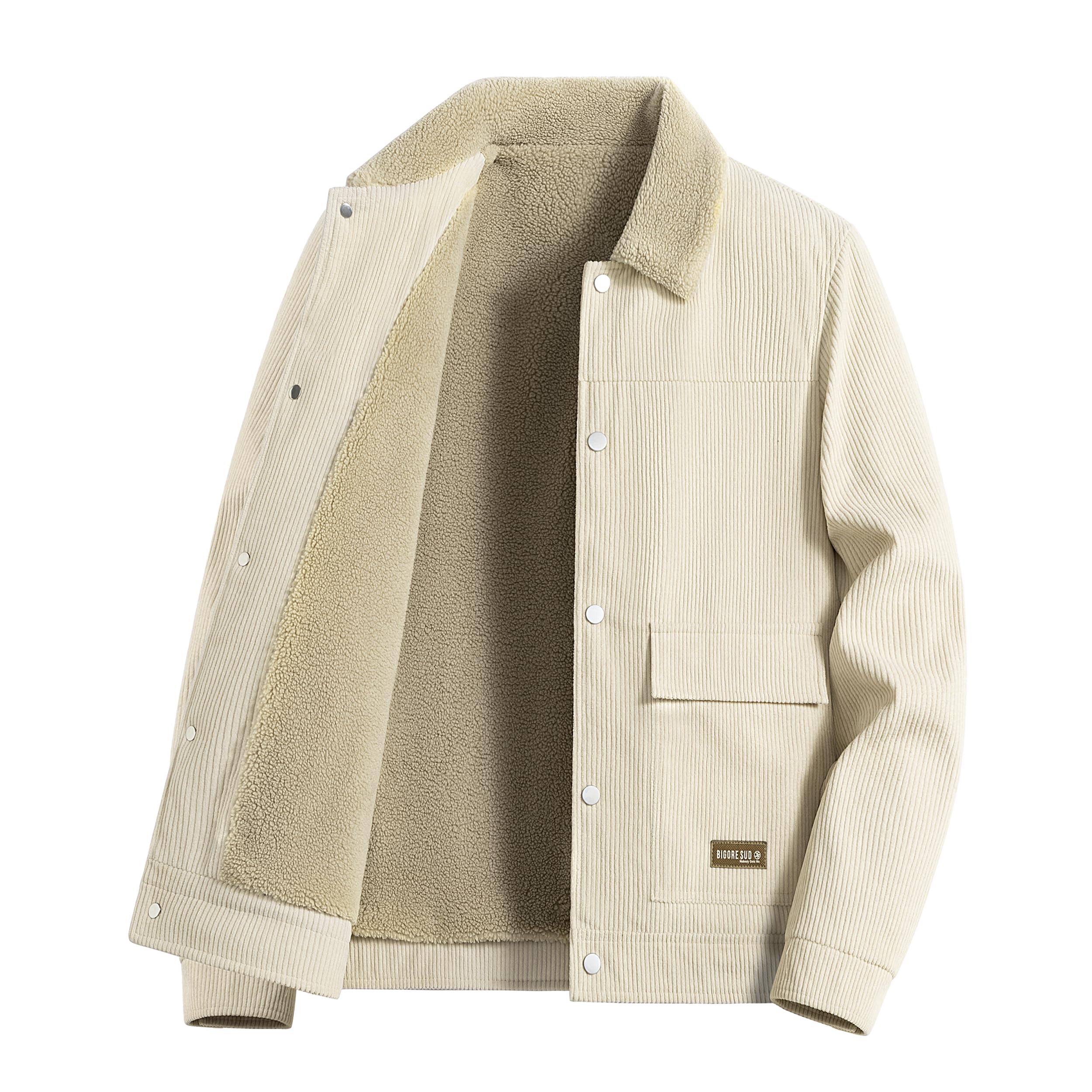 Ybwhjwx Men's Corduroy Jacket Fleece Sherpa Lined Denim Trucker Jackets For Men Lapel Button Down Thickened Winter Coat