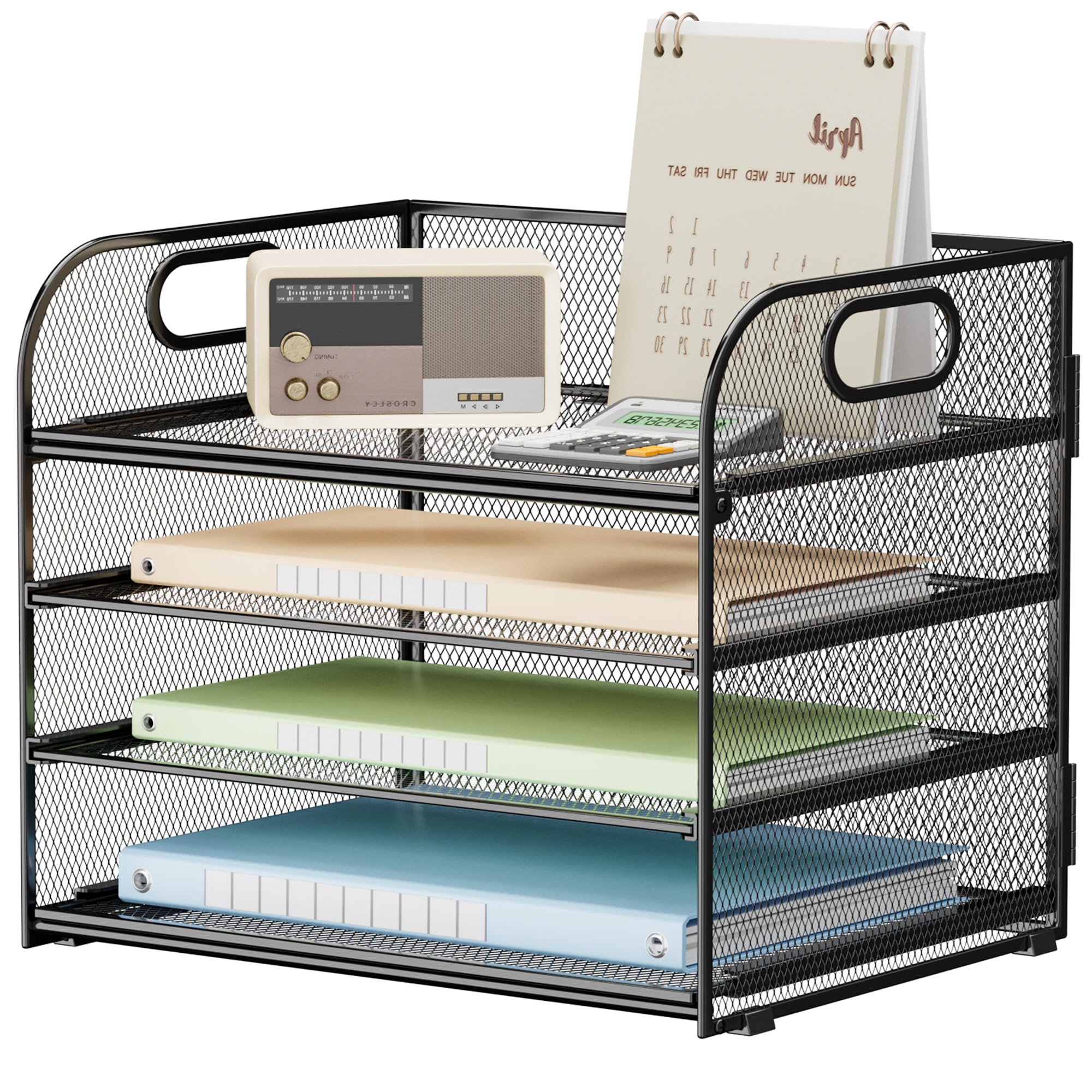 VITVITI Organizer Scrivania,4 Livelli Porta Documenti Scrivania, Rete in Porta Fogli a4 da Scrivania Accessori per Casa Ufficio (Nero)