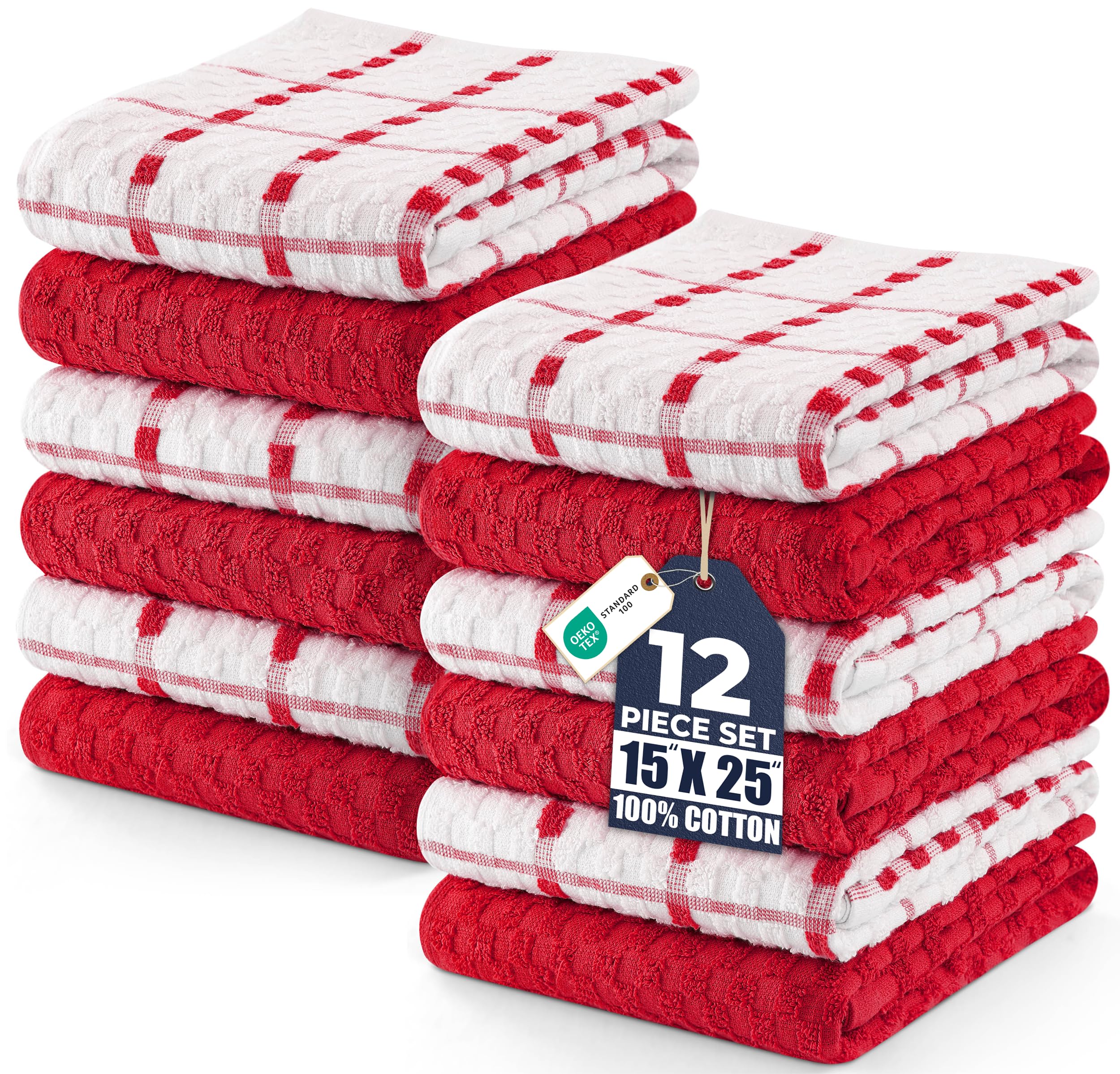 Utopia Towels - Asciugamani Da Cucina, 38 X 64 Cm, 100% Cotone Super Morbido E Assorbente, Asciugamani Da Cucina, Strofinacci E Canovacci, (Confezione Da 12) (Rosso E Bianco)-image