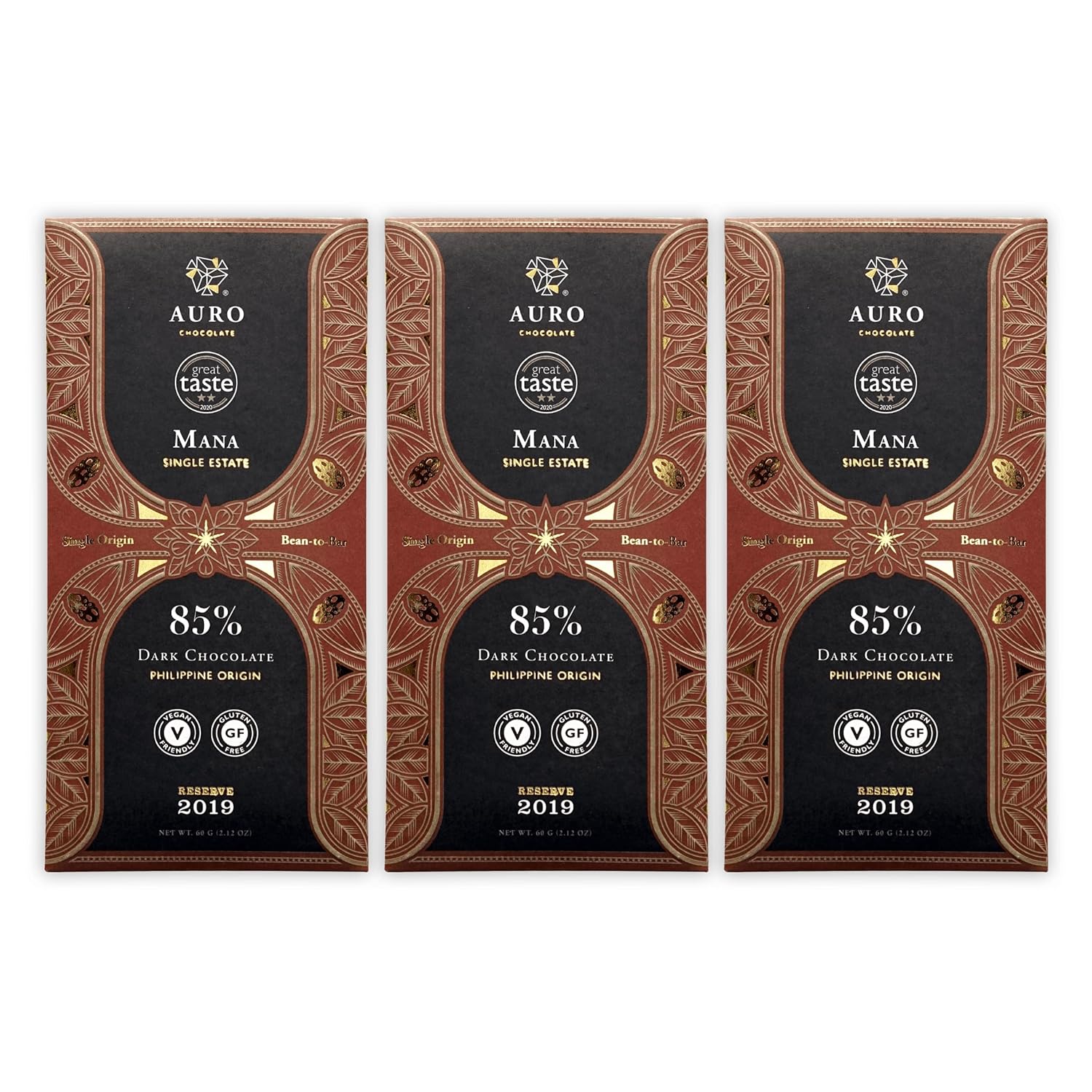 Auro Reserve Saloy 70% Dark Chocolate 3 Pack - Filipino Chocolate - Premium, Made At Origin, Direct Trade, Bean-to-Bar, Woman Owned, BIPOC Owned - Vegan, Gluten-Free - Bundle