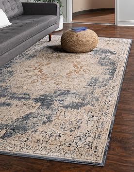 Unique Loom Chateau Collection Area Rug - Roosevelt 5 3" x 8 Rectangle Dark Blue/Beige