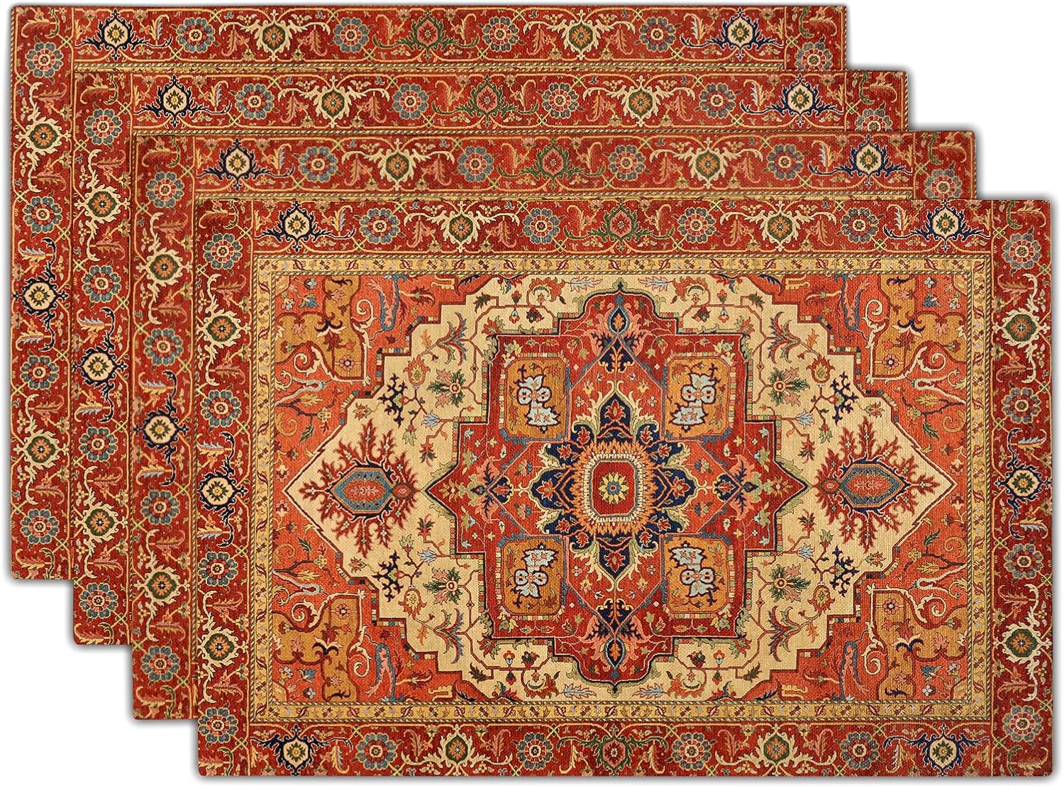 Giwawa Boho Carpet Placemats Set of 4 Vintage Orange Brown