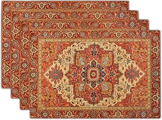 Giwawa Boho Ethnic Placemats Set of 4 Vintage Orange Brown Retro Flower Decorative Linen Table Place Mats 12"x18" Rustic Country Style Floral Place Mats Heat Resistance for Kitchen Dining Farmhouse