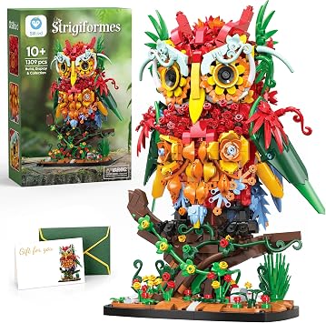 Sillbird Owl Flower Building Sets for Adults Creative Gifts for Mom Wife Women Girlfriend, Artificial Floral Animals for Home Office Decorations for Desk - Botanical Collection Model