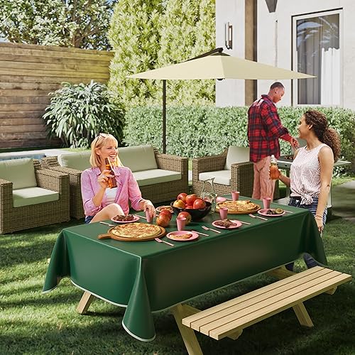 Miniatura 5 de Exquisite Manteles de vinilo color verde oscuro, 54 x 108 pulgadas, paquete de 1 mantel rectangular con reverso de franela, plástico, reutilizable e