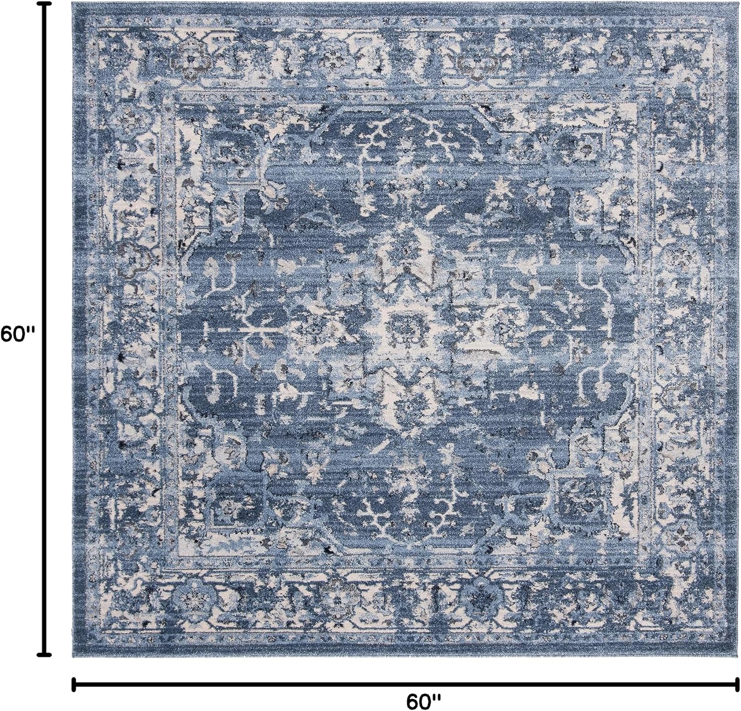 SAFAVIEH Charleston Collection Area Rug - 5' Square, Navy & Creme, Oriental Distressed Design, Ideal for High Traffic Areas in Living Room, Bedroom, Dining (CHL411N-5SQ)