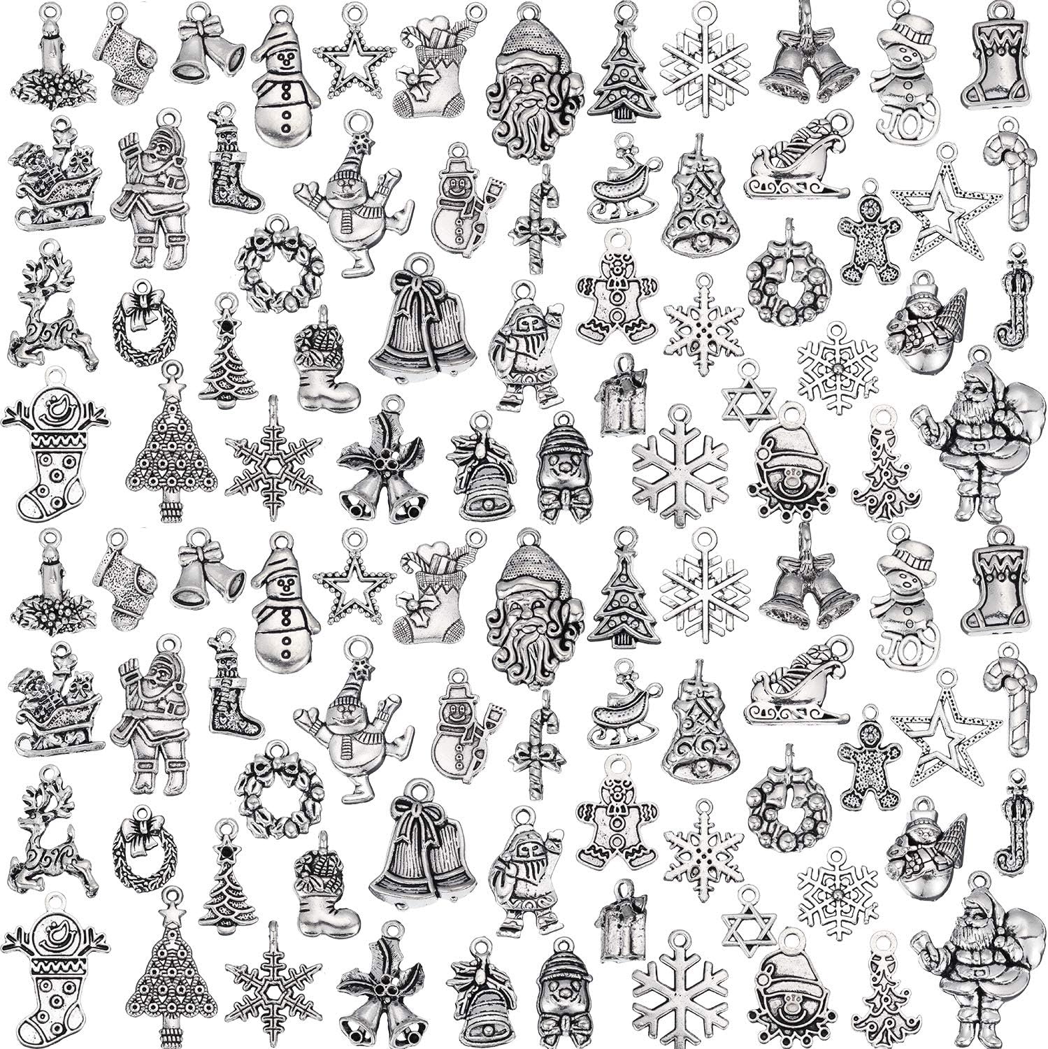 100 Pieces Christmas Charm Antique Silver Pendant Christmas Jewellery Pendant Accessories for DIY Necklace Bracelet