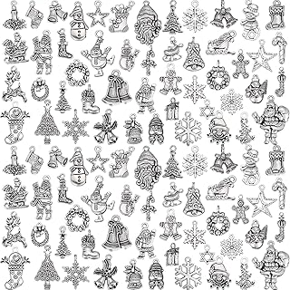 100 Pieces Christmas Charms Antique Silver Pendants Christmas Jewelry Pendant Accessory for DIY Necklace Bracelet