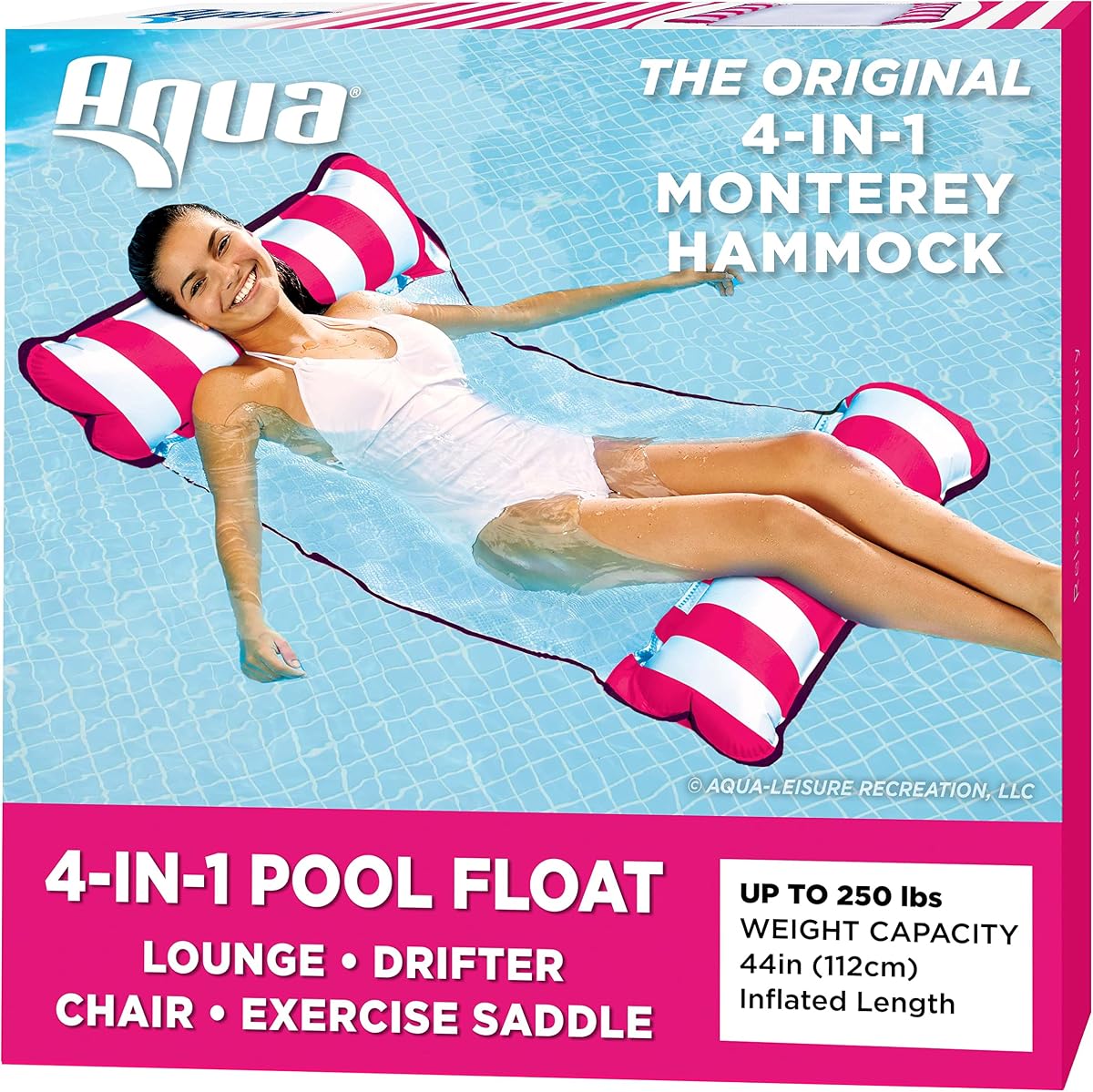 Aqua 4-in-1 Monterey Hammock Pool Float - Hammock, Lounge Chair, Drifter, & Exercise Saddle for Adults