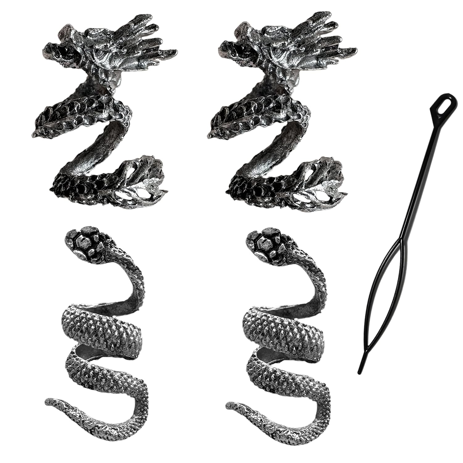 4 PCS Viking Dragon and Snake Alloy Beard Beads Hair Dreadlocks Beads for men Beard Bead Coils