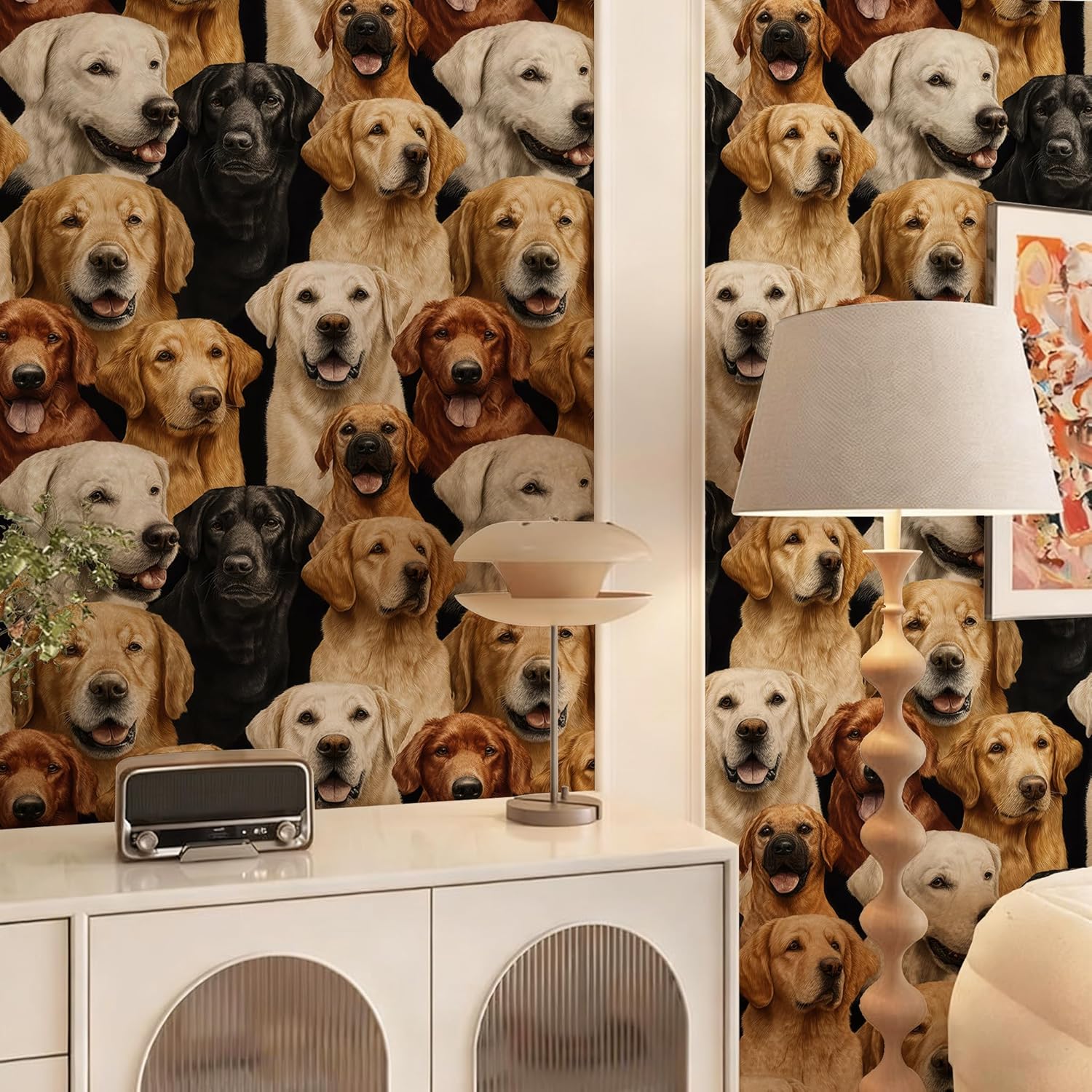 Labrador Retriever Wallpaper Peel and Stick,Cozy Dog Lover's Pattern, Removable Mural for Pet-Themed Bedroom & Living Room, 17.7x118 Inch