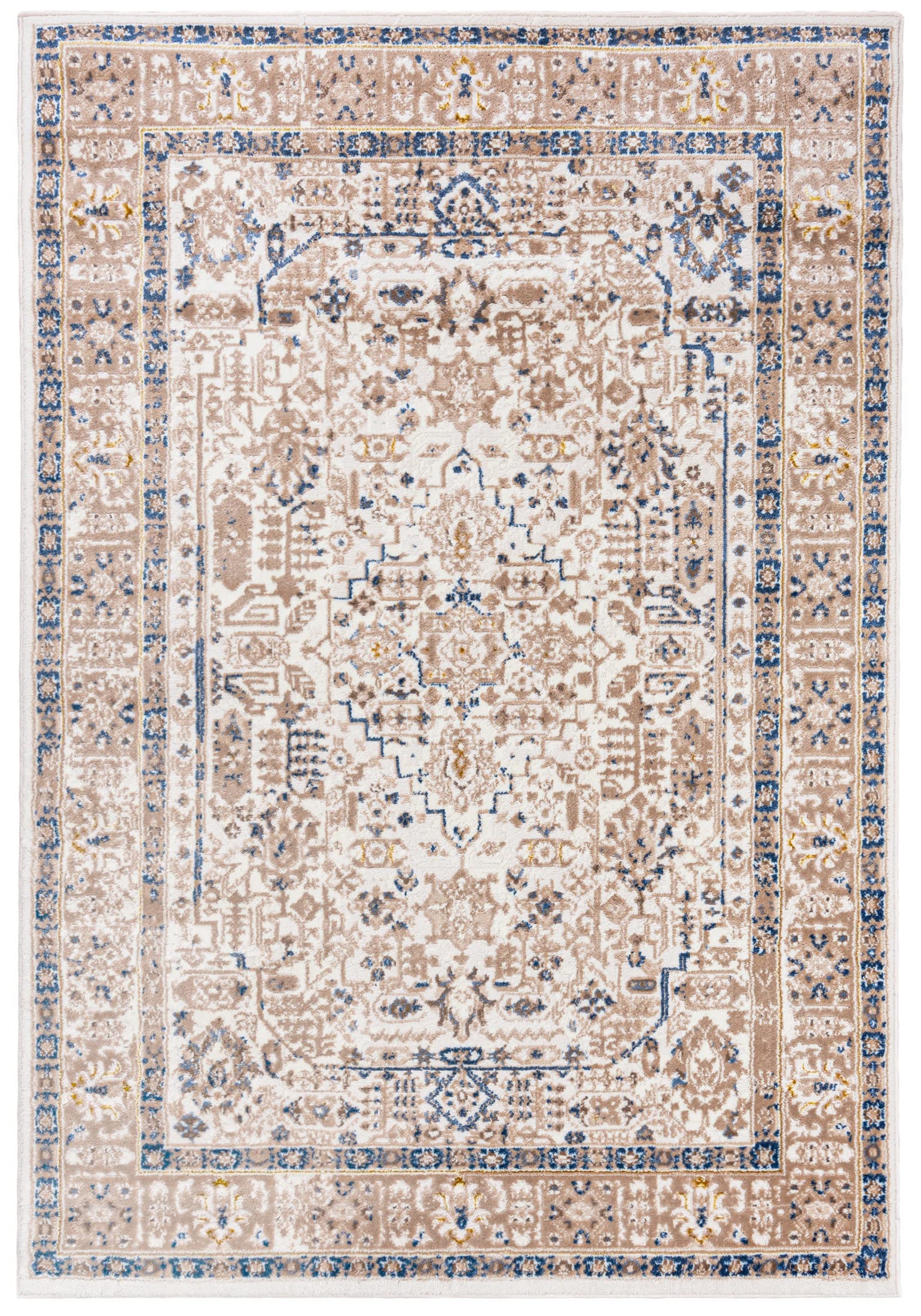 Mazovia Tapis Salon 80x150cm Crème Vintage Classique Doux Chauffage au Sol