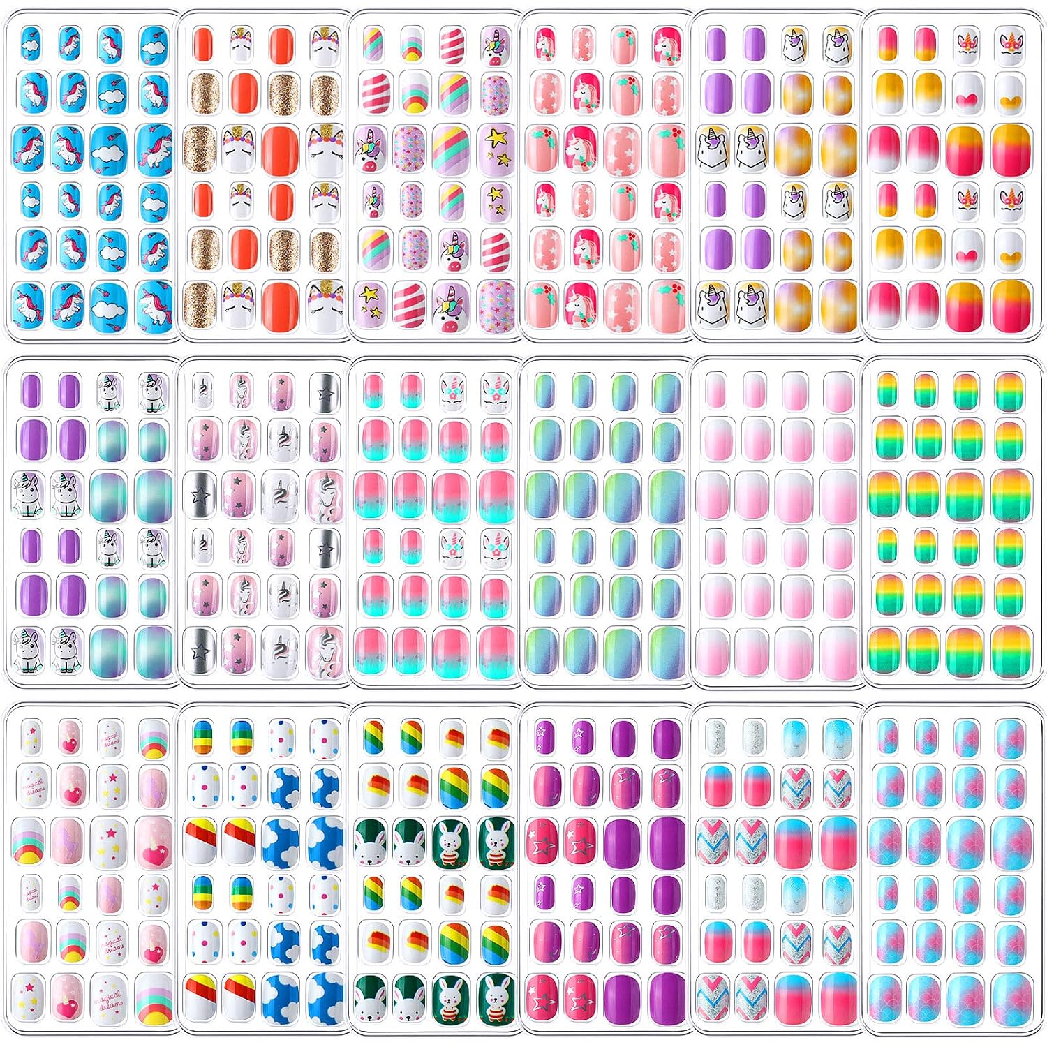432 Pieces Kids Press on Nails Fake Nails False Nails Stickers with Pre Glue Kids Full Cover Short Nails Set for Girls Children Gift Nail Christmas Decoration (Unicorn Theme)