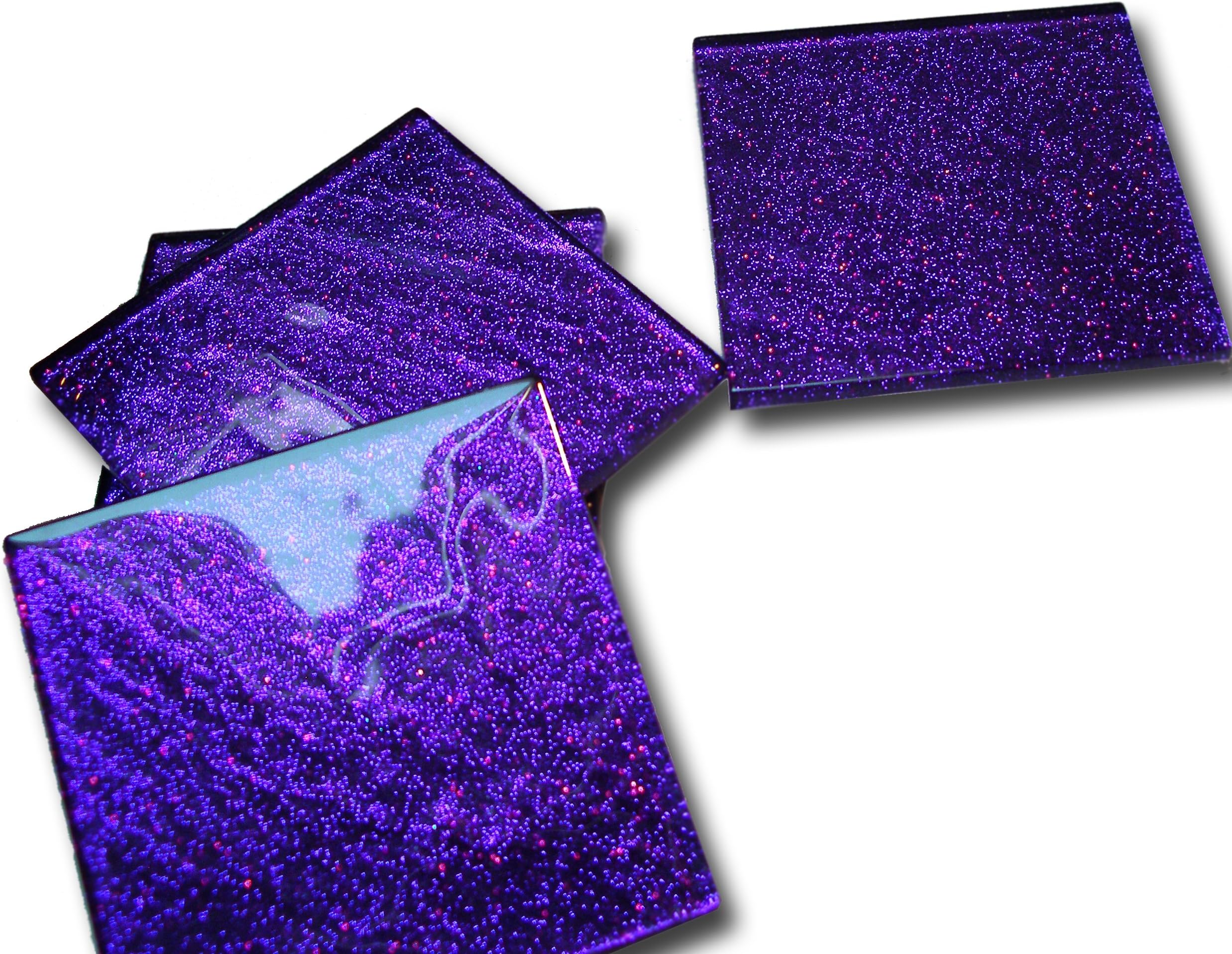 Fused Glass Purple Glitter Coasters Set of 6
