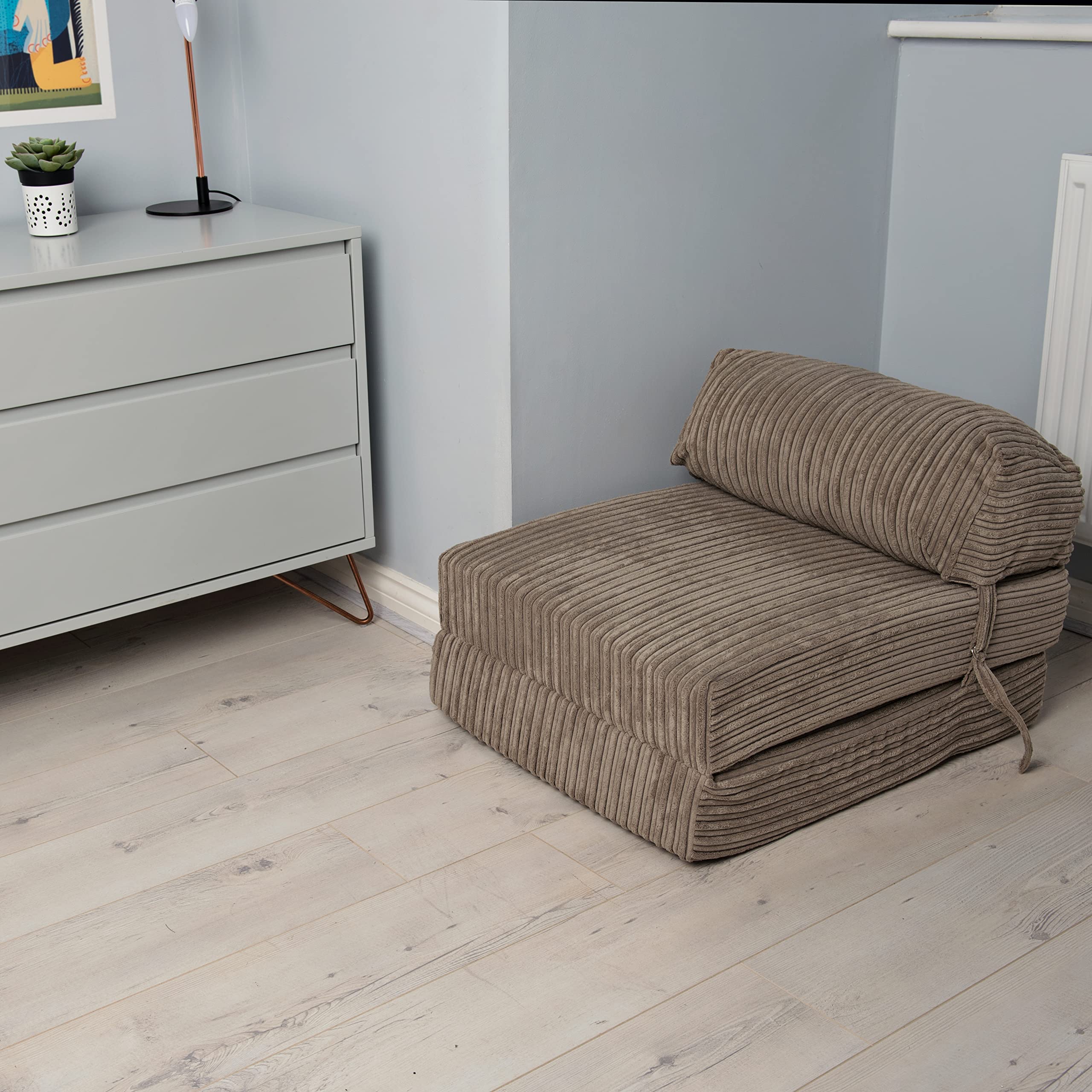Loft 25 Jumbo Cord pieghevole singolo Futon Z-letto materasso divano | Sleepover Guest Living Room | Sedia morbida e confortevole | Leggero e durevole | Mobili in tessuto di qualità Cord (Acciaio)